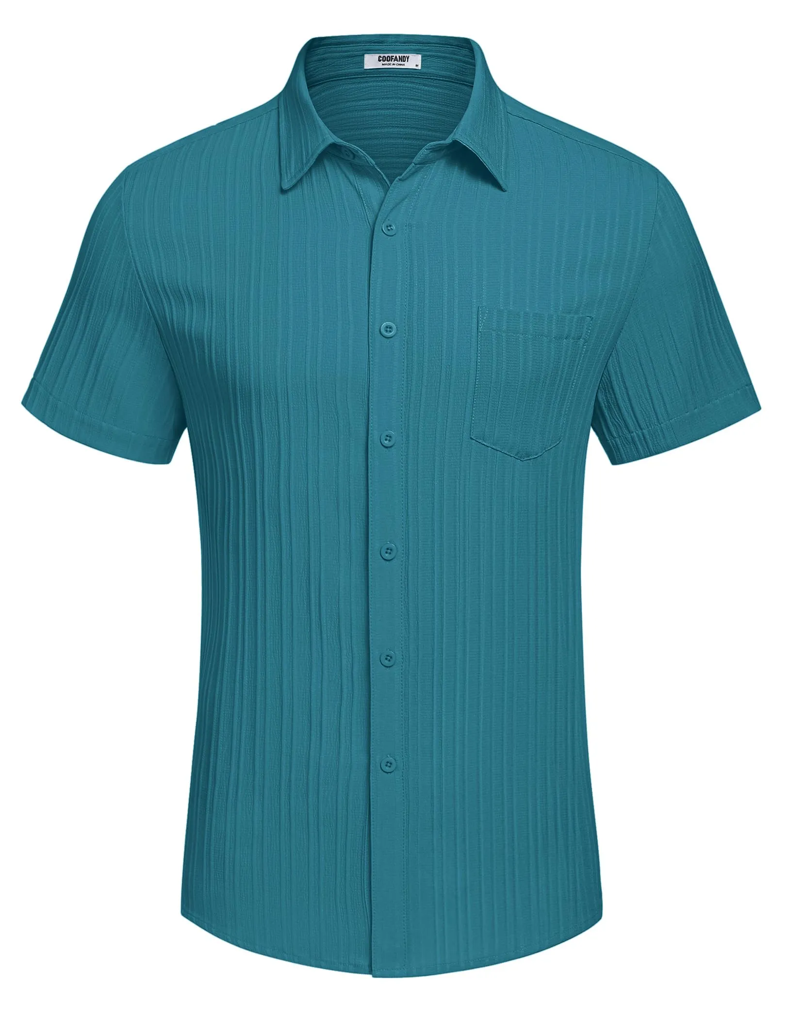 COOFANDY Men's Casual Button Down Shirts Short Sleeve Textured Summer Beach Shirt with Pocket