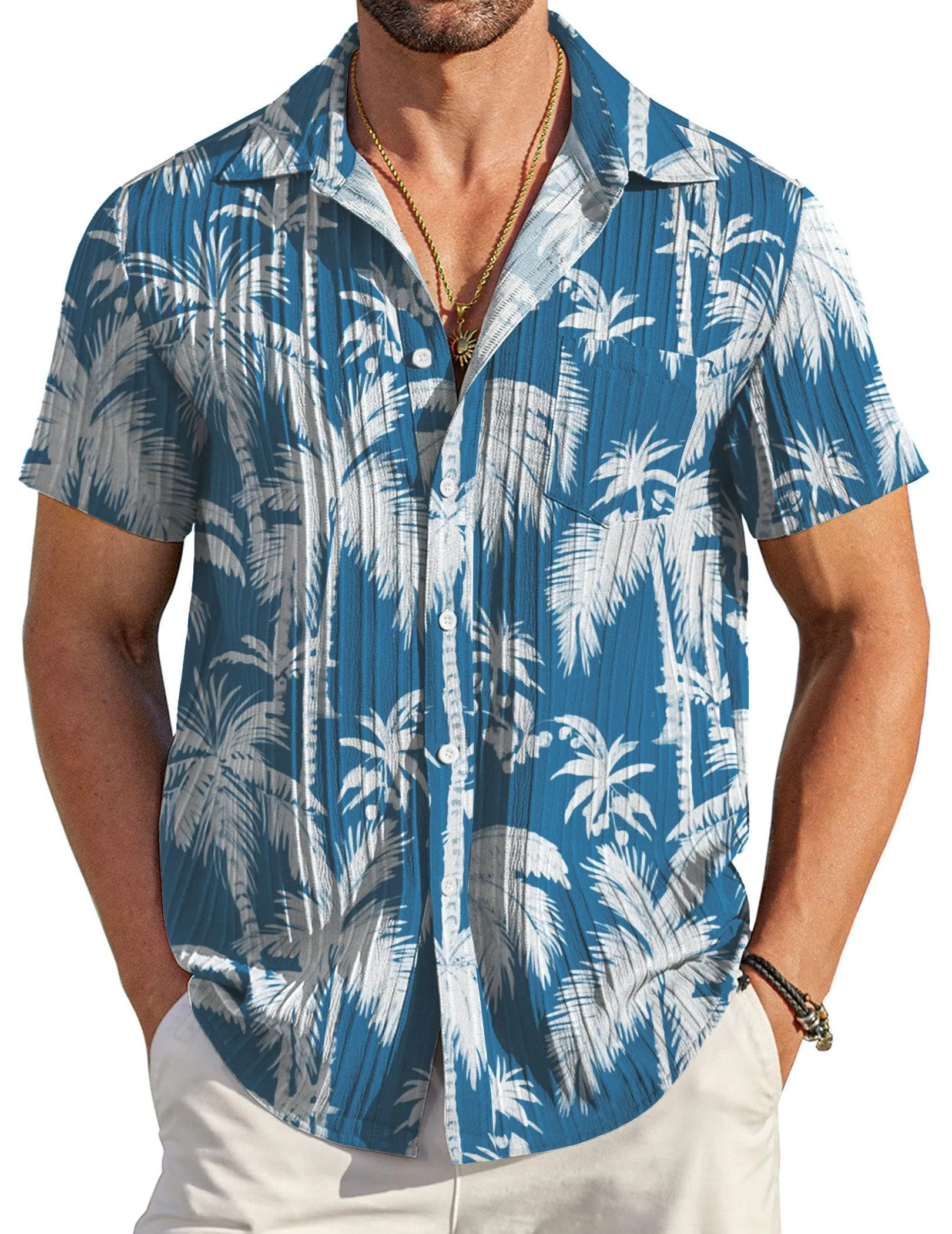 COOFANDY Men's Casual Button Down Shirts Short Sleeve Textured Summer Beach Shirt with Pocket
