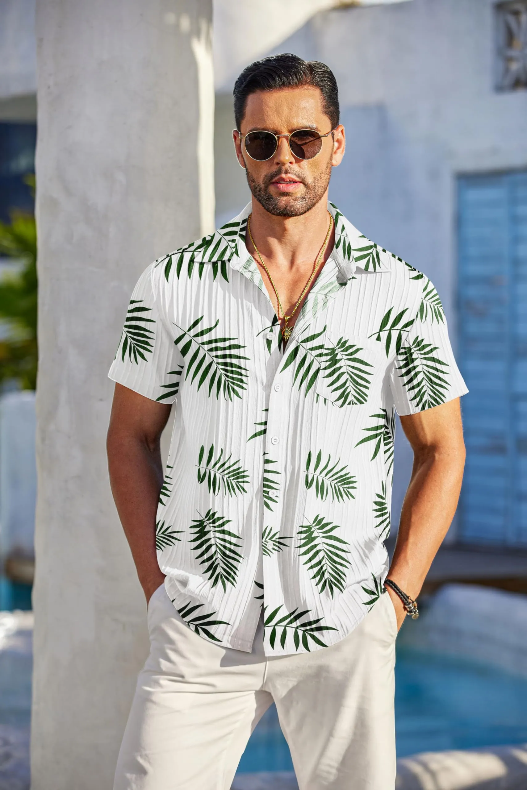 COOFANDY Men's Casual Button Down Shirts Short Sleeve Textured Summer Beach Shirt with Pocket