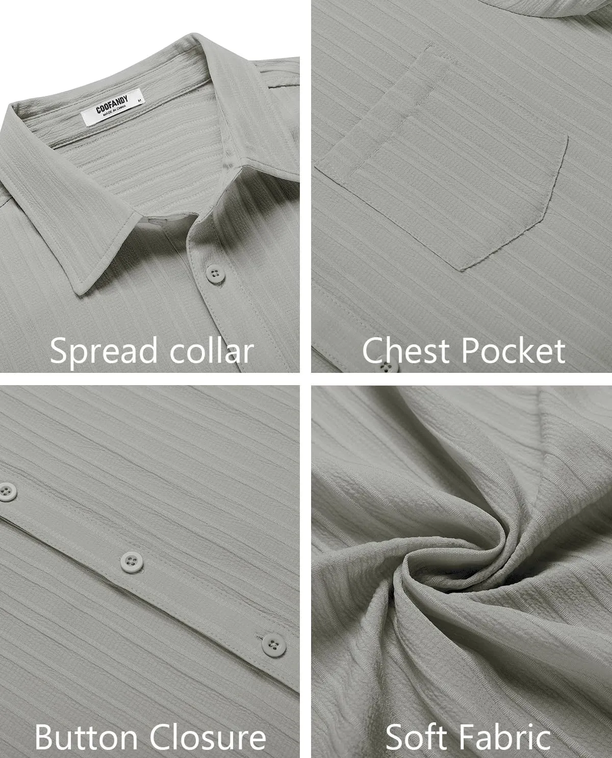 COOFANDY Men's Casual Button Down Shirts Short Sleeve Textured Summer Beach Shirt with Pocket