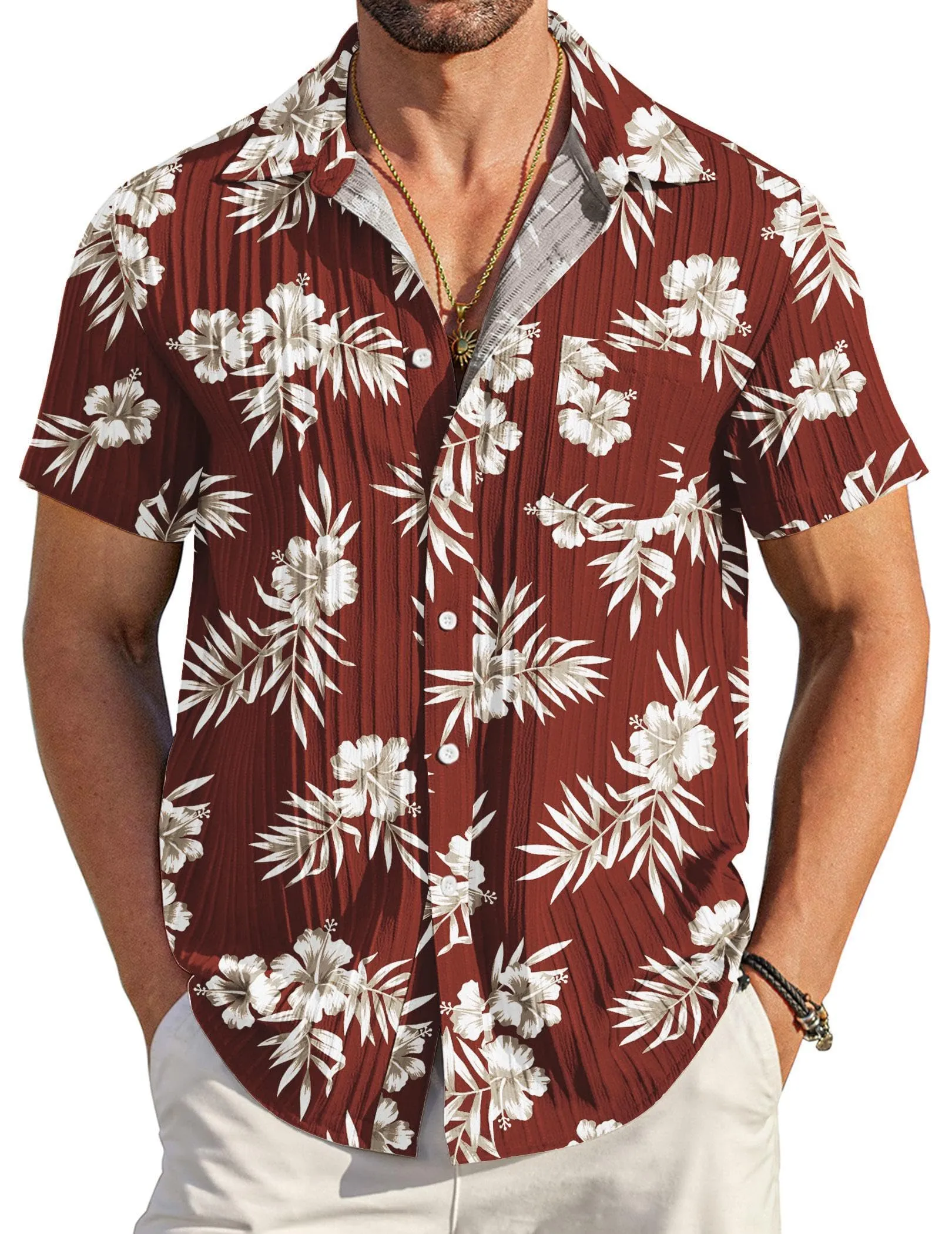 COOFANDY Men's Casual Button Down Shirts Short Sleeve Textured Summer Beach Shirt with Pocket