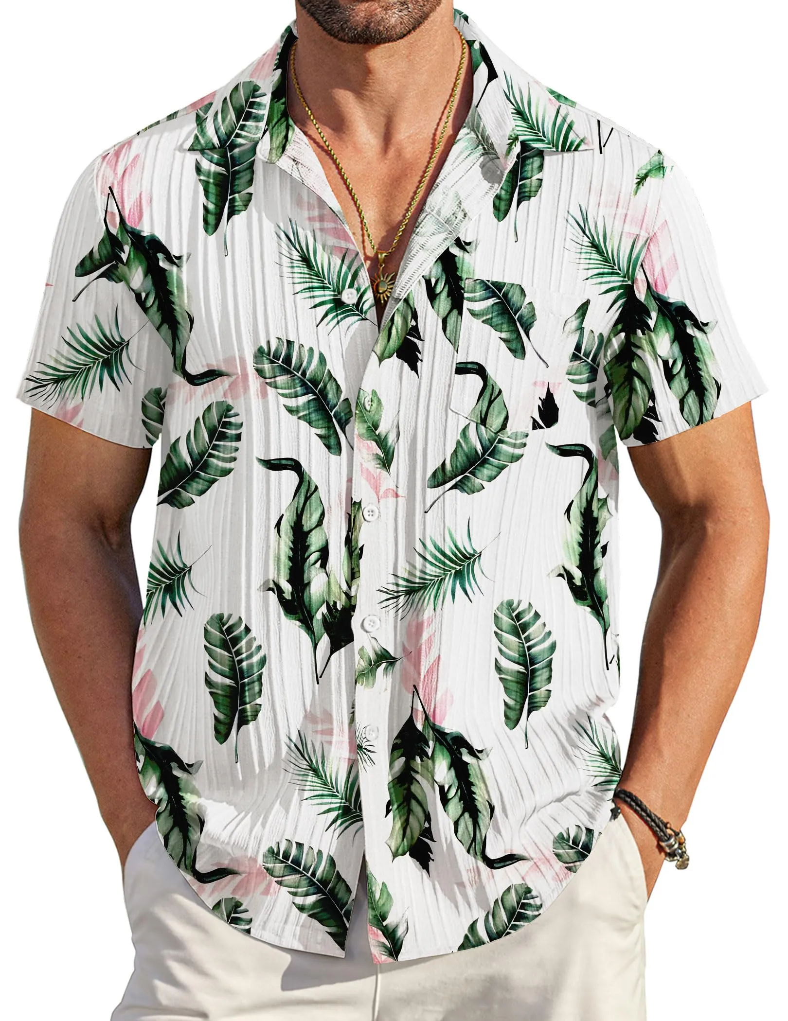 COOFANDY Men's Casual Button Down Shirts Short Sleeve Textured Summer Beach Shirt with Pocket