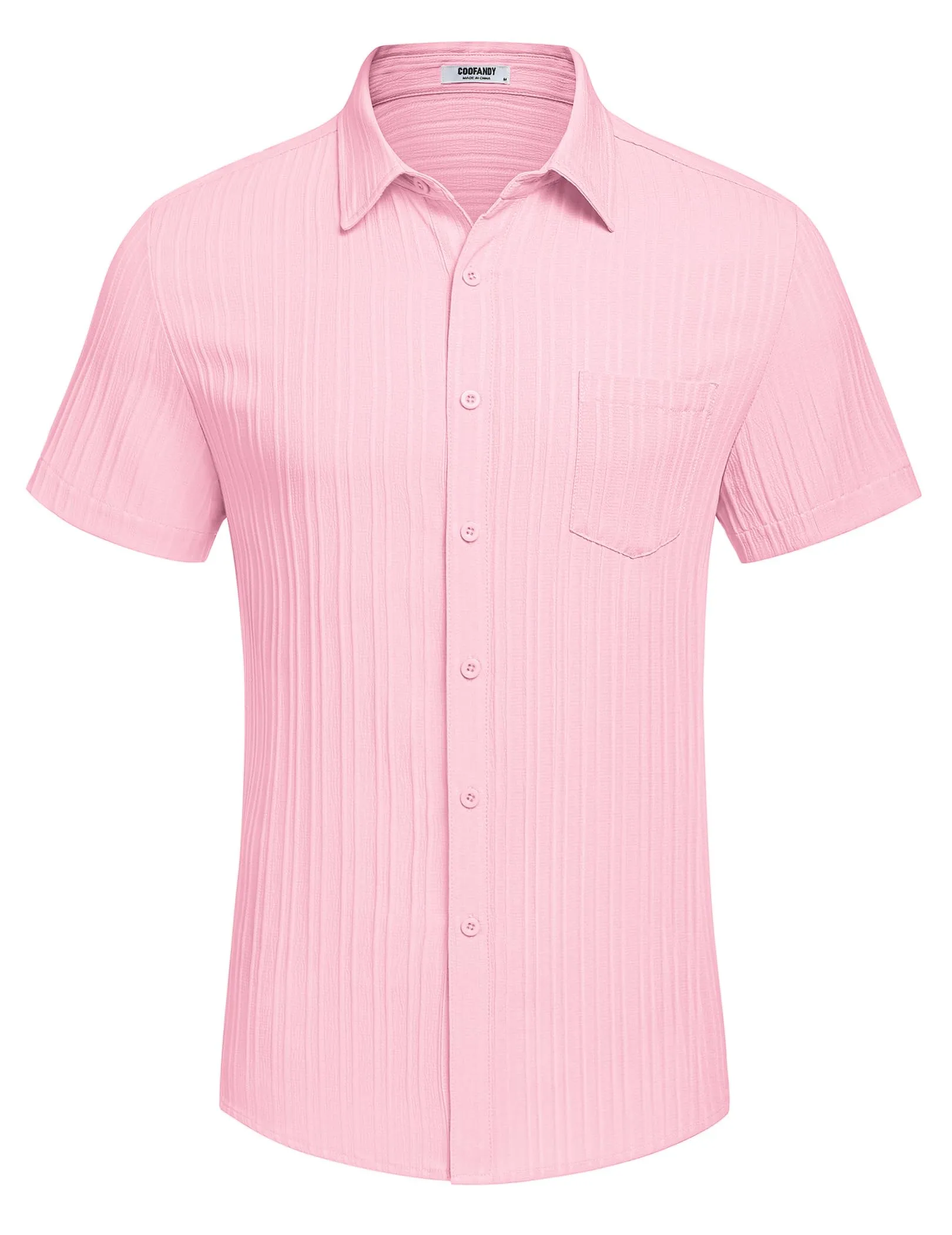 COOFANDY Men's Casual Button Down Shirts Short Sleeve Textured Summer Beach Shirt with Pocket