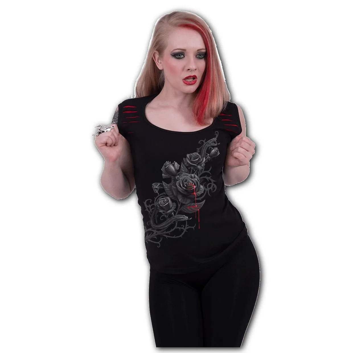 Fatal Attraction Red Ripped Sleeveless Womens Top