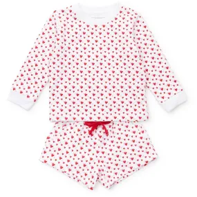 Lila & Hayes Girls Stella Sweatshirt & Shorts Set - Pink & Red Heart to Heart Valentines