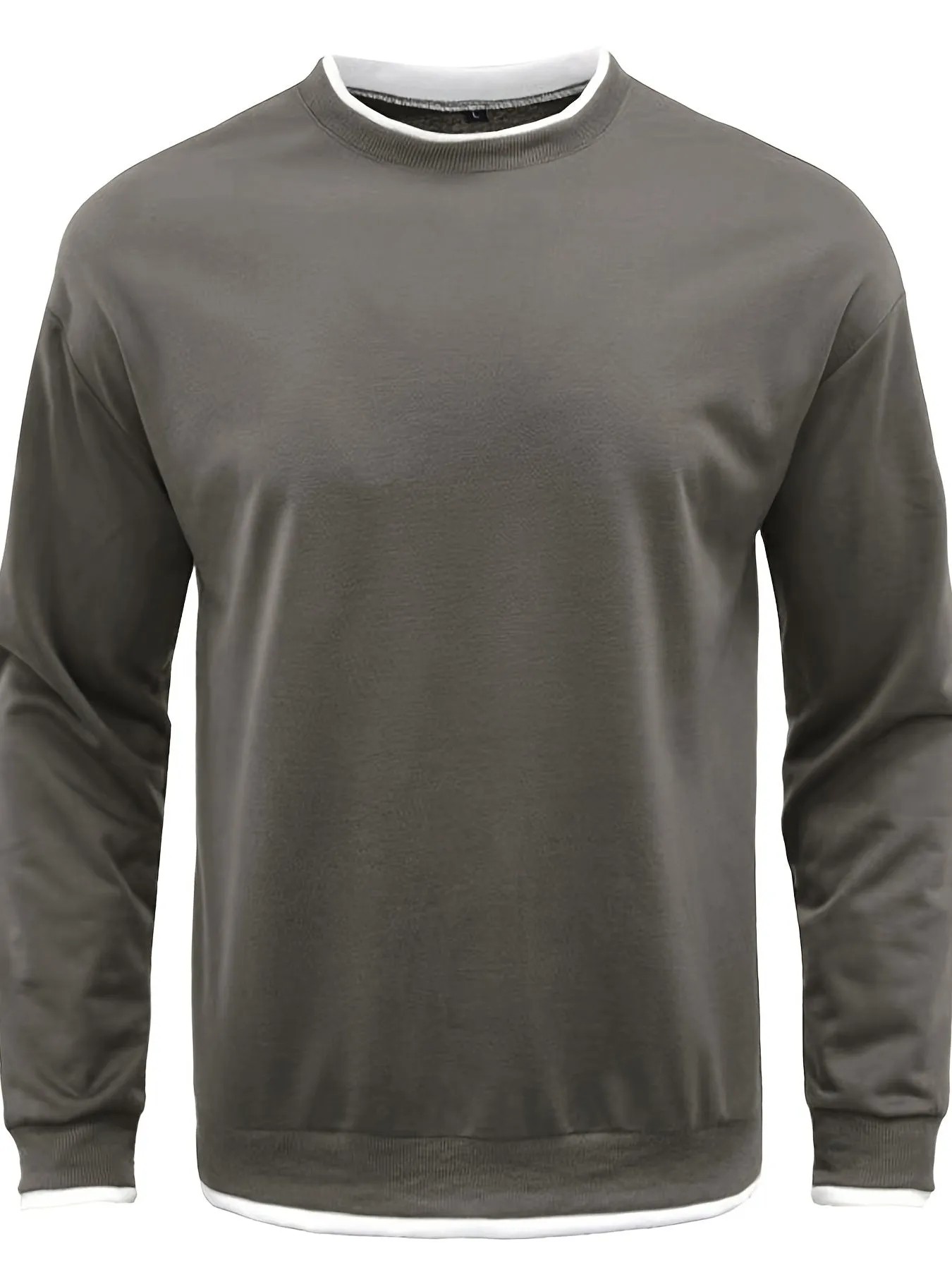 Mens Casual Fabric Texture Non Stretch Crew Neck Long Sleeves Pullover