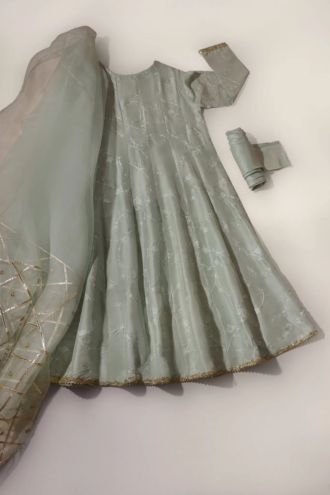 Mint Embroidered Kalidaar