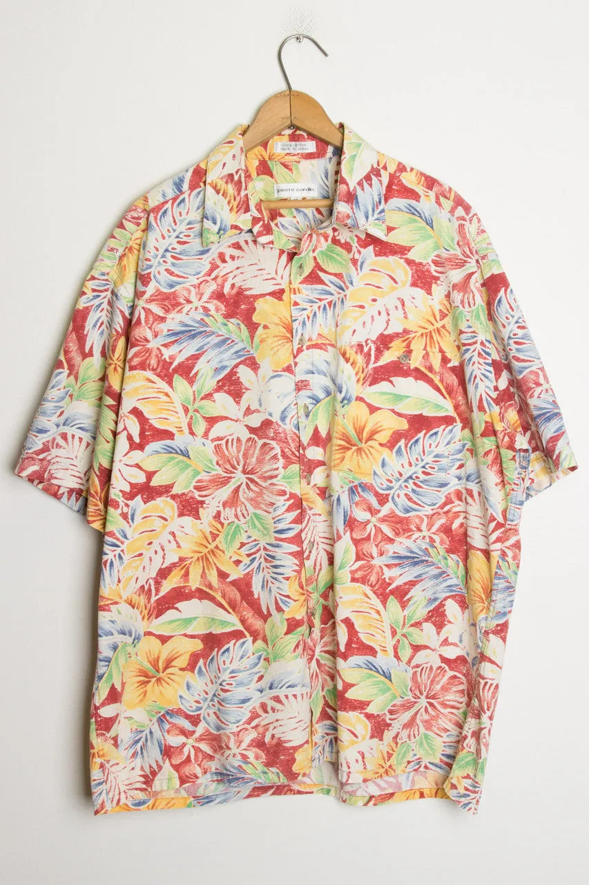 (Red) Flower Print Vintage Hawaiian Shirt