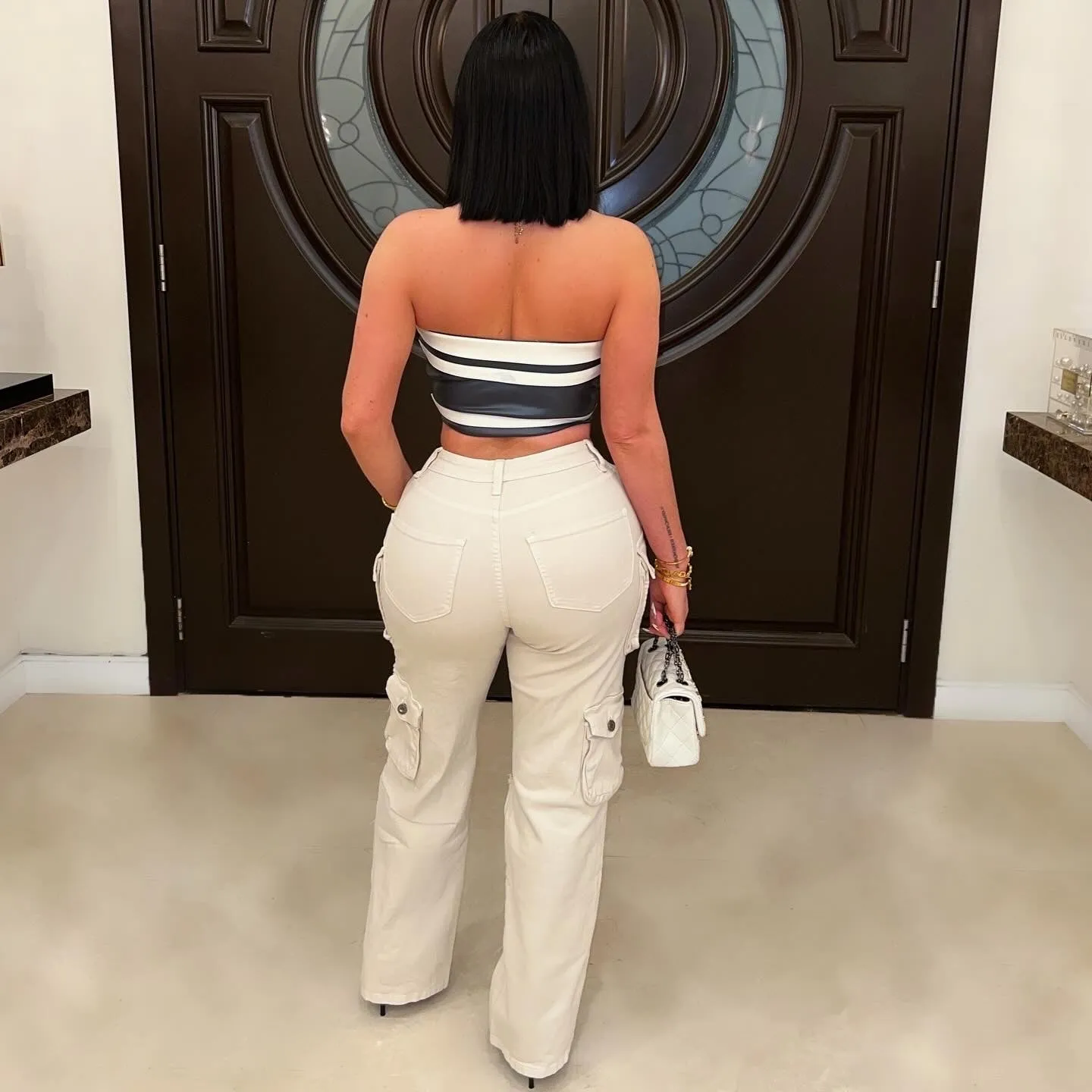 Sansi ripped cargo jeans (Ivory)