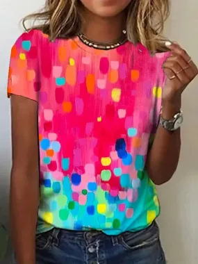 Short Sleeves Gradient Printed Round-Neck T-Shirts Tops) 119672