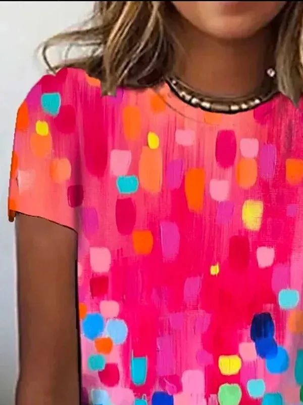 Short Sleeves Gradient Printed Round-Neck T-Shirts Tops) 119672