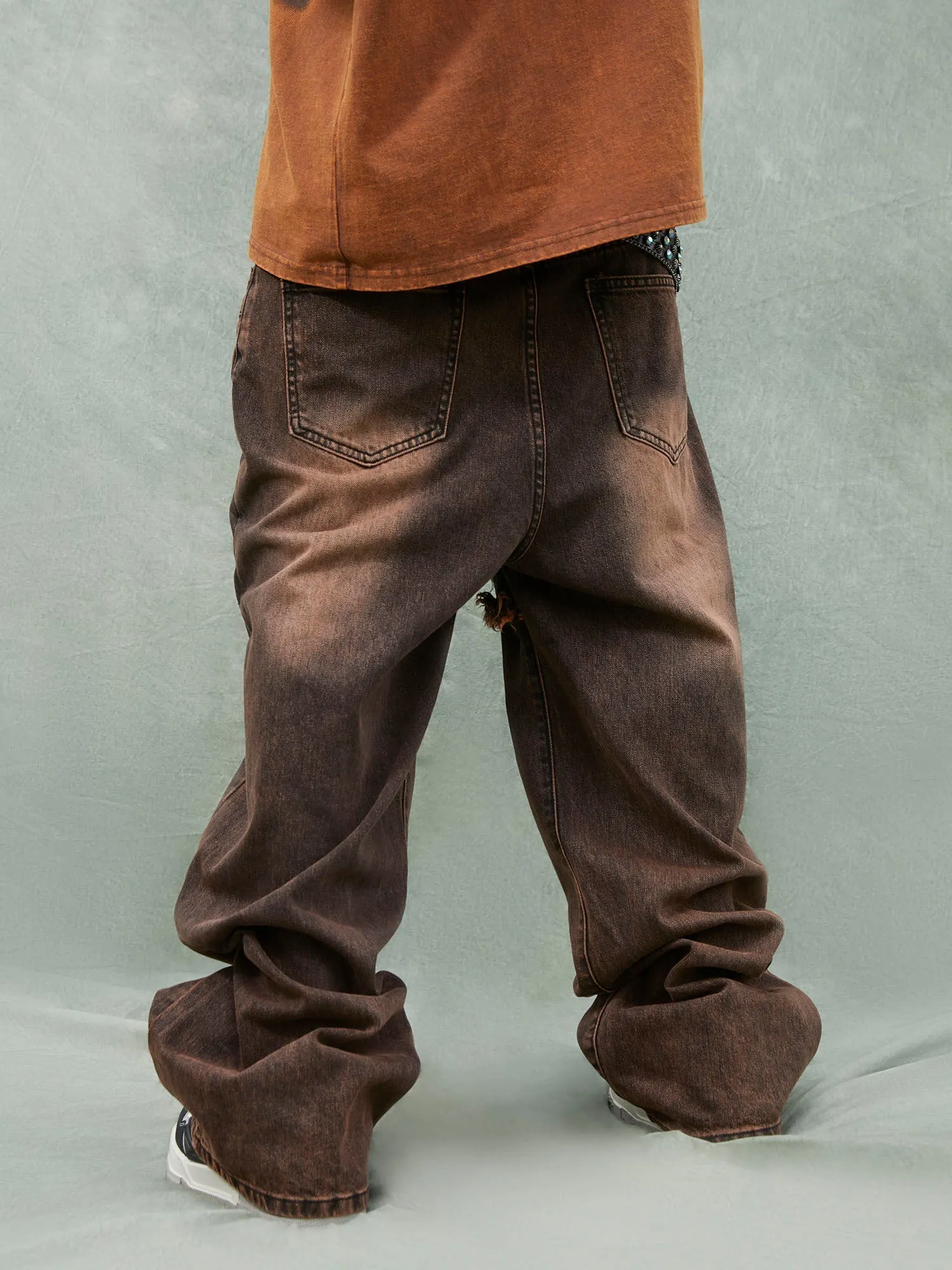 Sneakerhill Street Raw Edge Double Platet Design Ripped Jeans - 2000
