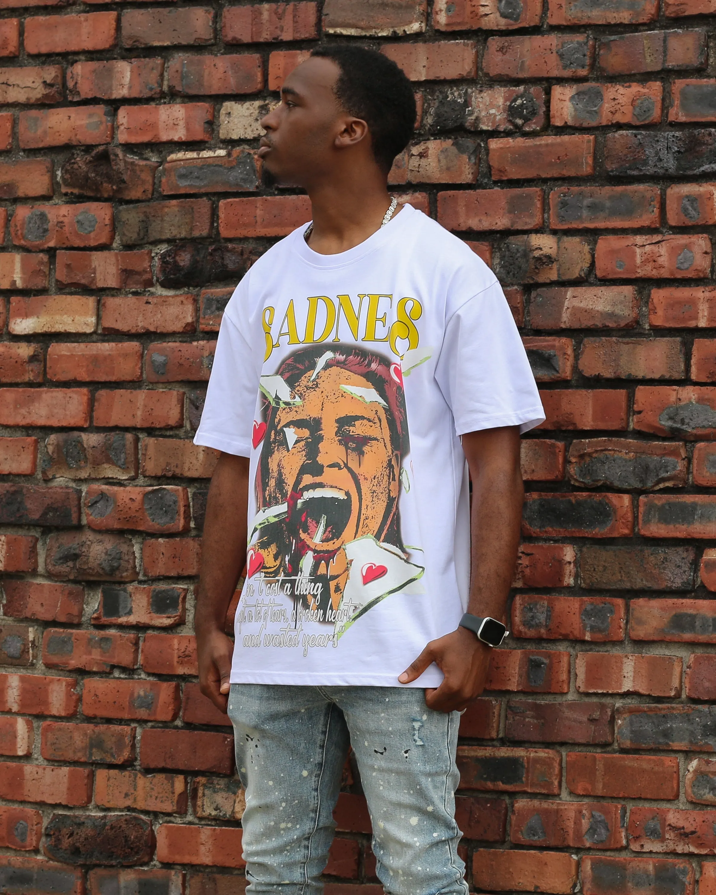 Trinity Kays Kulture Sadness Graphic T shirt in White