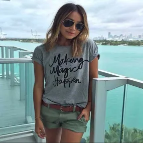 Women T-shirt Printed Magic Letters Fashion Loose Tee Shirt